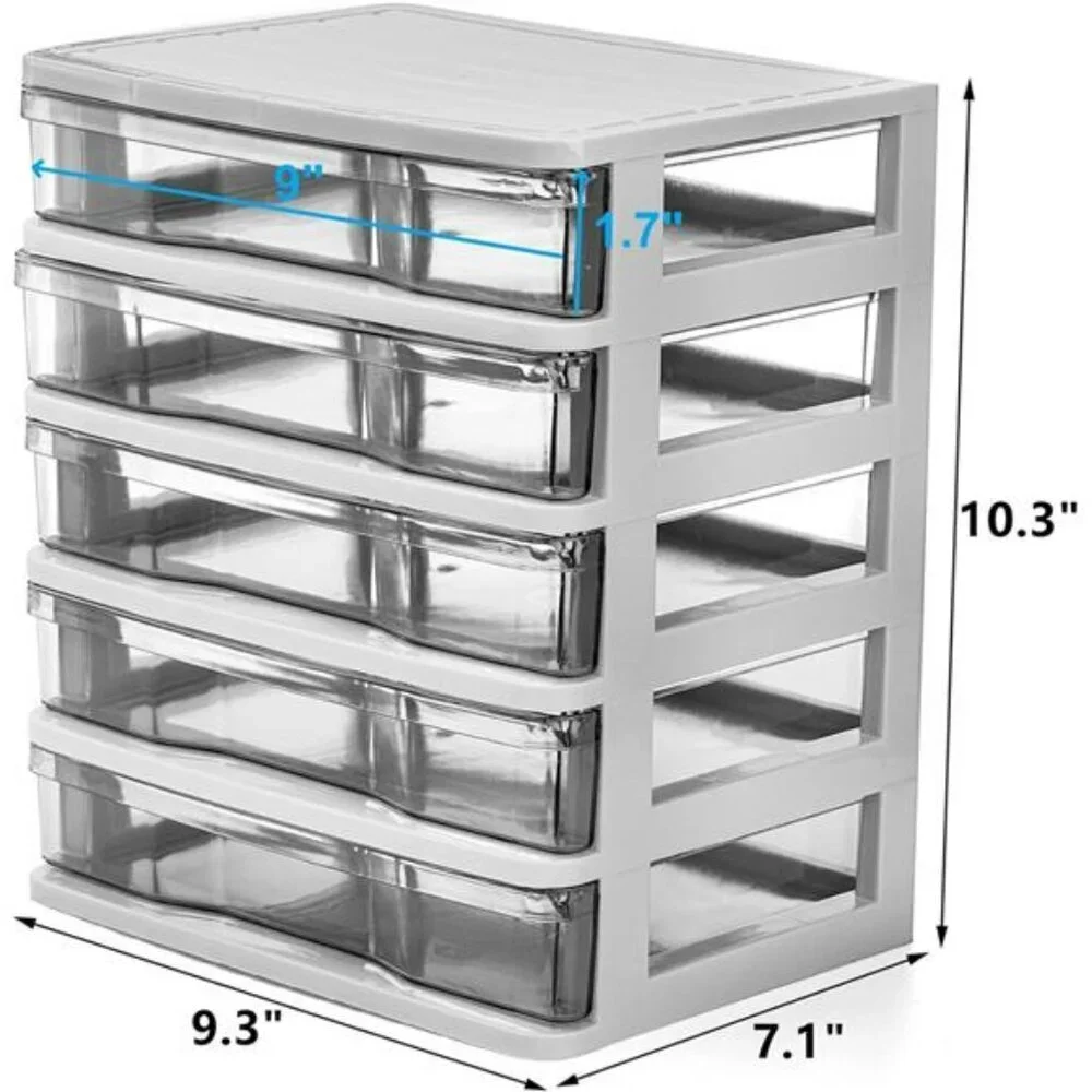 Small Plastic Desktop Storage Organizer with 5 Clear Drawers for Office Crafts